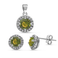 Halo 2.00 Ct Peridot Pendant & Earrings Set