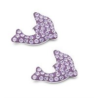 Lavender Pave Dolphin Earrings