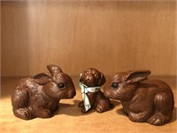 RED MILL BUNNIES AND PUPPY.  2.5 INCHES TALL