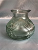 LARGE RIBBED HOOSIER GLASS VASE 5X6 INCHES
