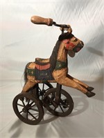 WOODEN HORSE TRICYCLE. VERY UNUSUAL PIECE FROM
