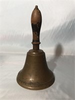 ANTIQUE 8 INCH BRASS BELL WITH WOODEN HANDLE