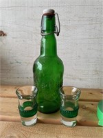 Vintage Grolsch Beer Bottle and Green Shotglasses