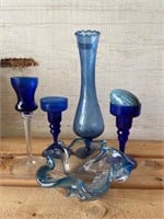 Mix Lot Cobolt Blue Glass 6 pieces