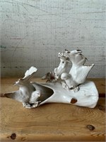 Italian Porcelain Doves on Log Figurine