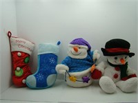 Christmas Plush 2 Snowmen and 2 Stuffed Stockings
