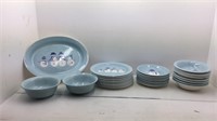 Eight Place Setting of Blue Snowman Dishes