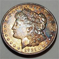 1921-D Morgan Dollar - High Grade Rainbow Toner