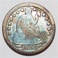 1853 Seated Liberty Dime - Sapphire and Arrows