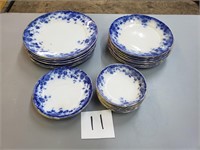 Flow Blue Vermont Pattern Dishes - 22 Pieces