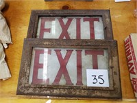Pair of Vintage Glass Exit Signs