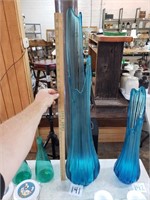 Vintage Blue Stretch Glass Vase - 37"