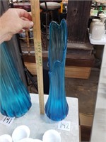 Vintage Blue Stretch Glass Vase - 24"