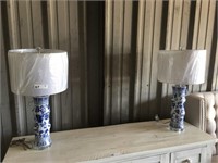 Pr of New Blue Porcelain Table lamps