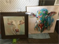 (2) Cow Canvas Paintings(20x20 &17x17)