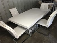 White Dining Table (35" x 64") W (4) Leather Chair