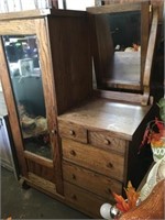 Vintage Oak Wardrobe  (Restored ~ 44" W x 65"T)