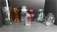 7 Vases Lot Glass