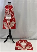 2 Lobster Aprons Red And White