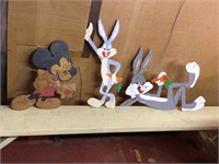 3 WOODEN FIGURES = 2 BUGS BUNNY  & MICKEY MOUSE