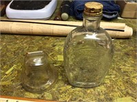 GLASS BELL BANK AND GLASS BOTTLE