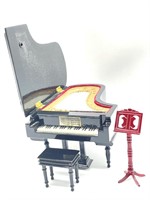 Miniature Wood Piano, Bench, and Music Stand -