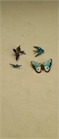 4 enamel bird and butterfly pins