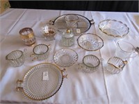 14 PIECES OF CLEAR W/ GOLD TRIM GLASSWARE