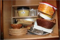 Baskets, plastic ware, serving tray