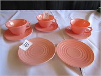 5 LUXTERWARE COFFEE CUP SAUCERS, 3 COFFEE CUPS