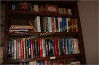 3 upper shelves of books on right bookcase;