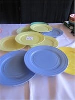 10- LUXTERWARE DINNER PLATES- YELLOW, BLUE, GREEN