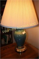 2 blue/green table lamps with brass accents