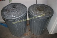 2 galvanized trash cans