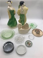 Spanish dancers, depression glass, and misc