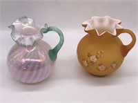 Glass blown pitcher and hand-painted pitcher