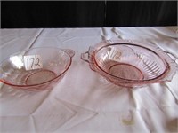 2 DOUBLE HANDLED PINK DEPRESSION BOWLS