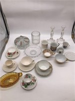 Antique cups and saucers, miscellaneous glassware