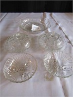 5 PIECES CANDLE WICK - CANDY DISHES, FOOTED BOWLS,