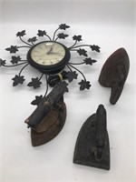 Antique sad irons and electric clock