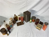 Lot of vintage bottles and kitchen items