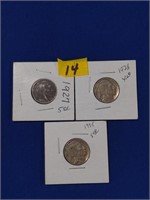 3 Buffalo nickels 1927 1928 1935
