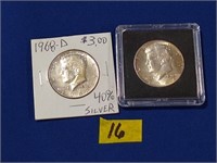 1964 Silver half dollar  & 1968 D half dollar coin