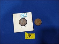 1903 & 1905 Indian head pennies penny
