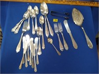 Various silve plate servers tongs forks