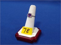 10 kt Amethyst diamond white gold ring sz 7-1/4
