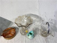Avon pitcher, glass bowl, and case