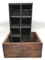 Antique printed wood box and painted caddy