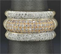 18 Kt Diamond Triple Groove Wide Band Ring