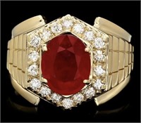 AIGL Certified 5.10 Cts  Ruby Diamond Men Ring